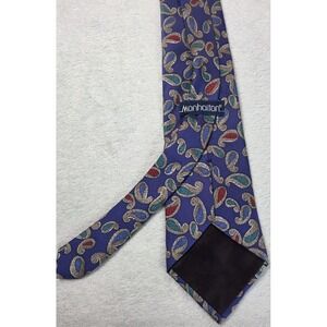 Vintage Manhattan Silk Tie Purple Paisley Classic Width Necktie 100% Silk Mens